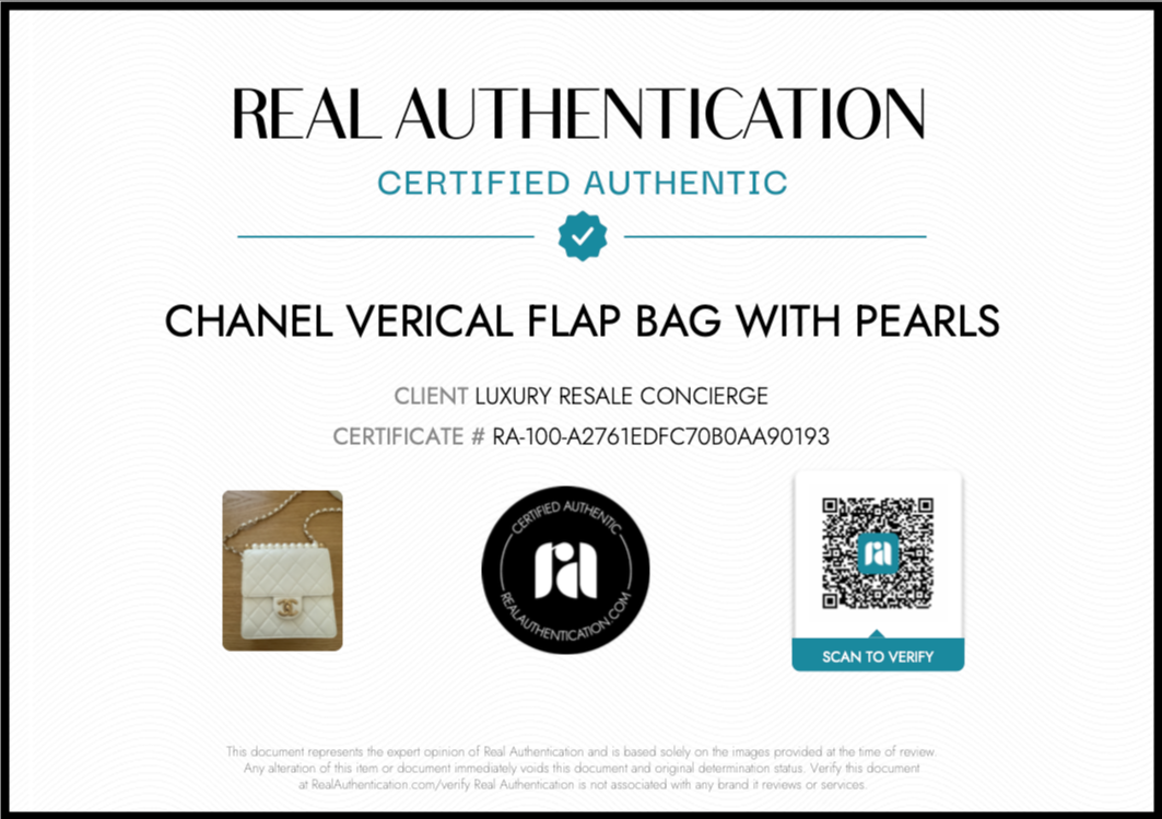 Preloved Chanel off white Chic Pearls vertical quilted lambskin flap bag authentication certificate