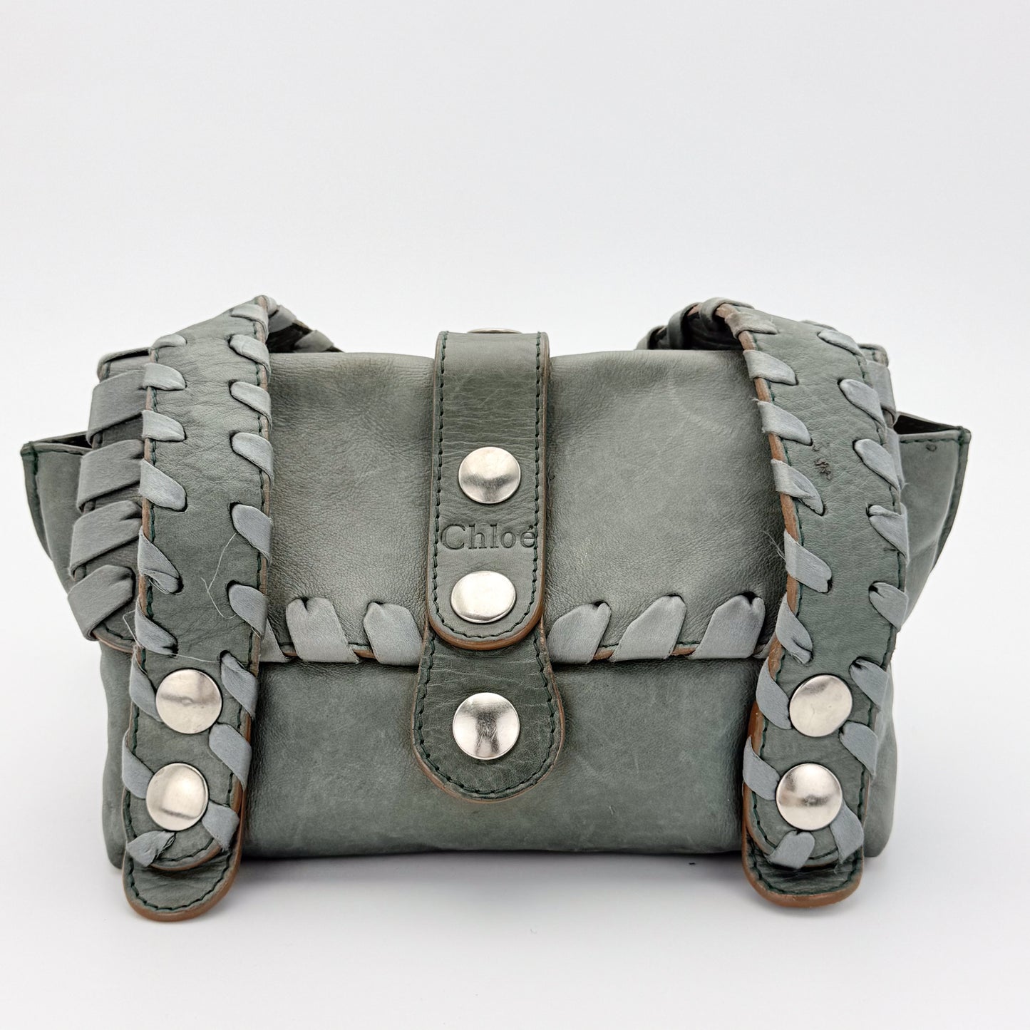 Chloé Silverado Grey Green Leather Shoulder Bag