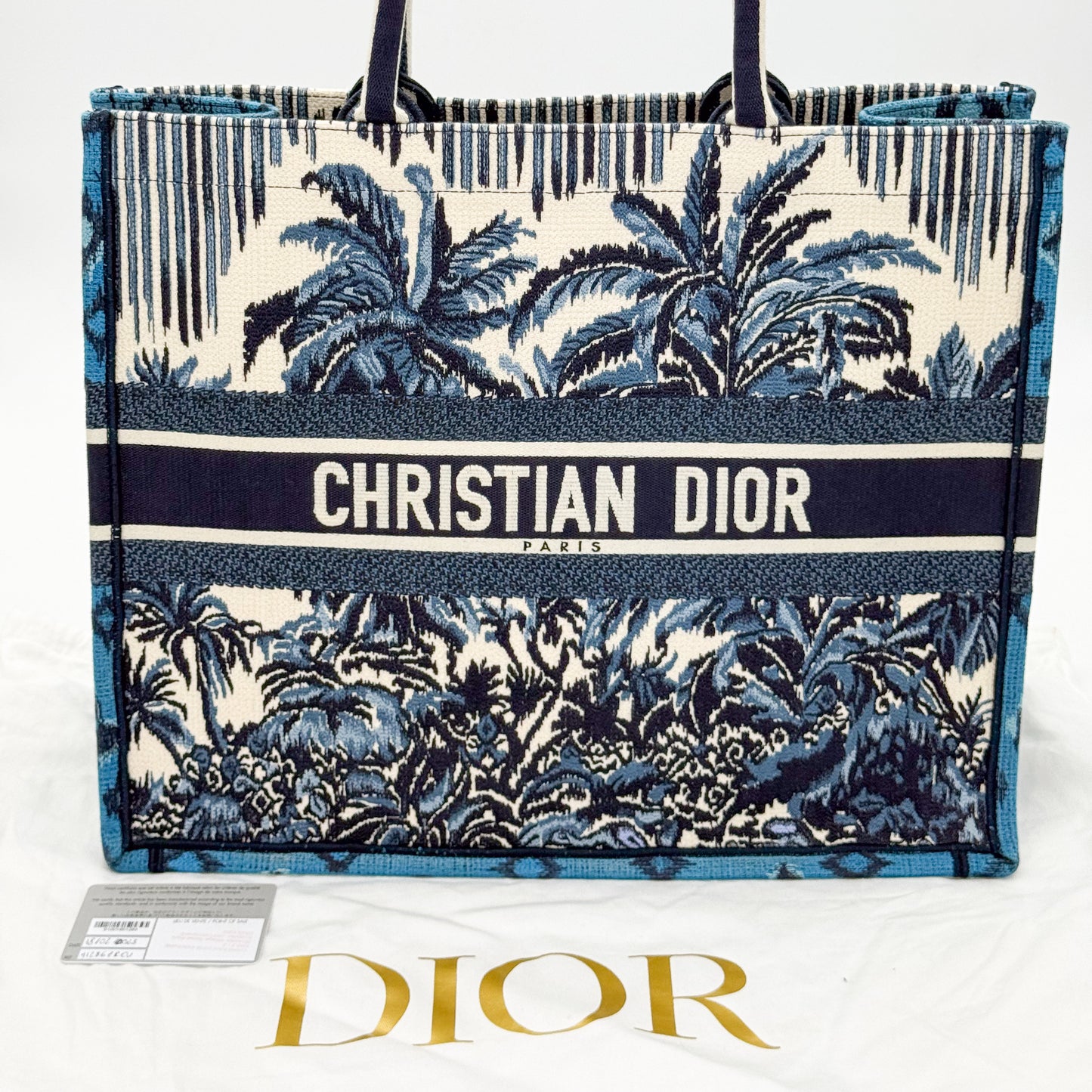Dior Christian Dior Book Tote Toile de Jouy Palms Embroidered Canvas Bag