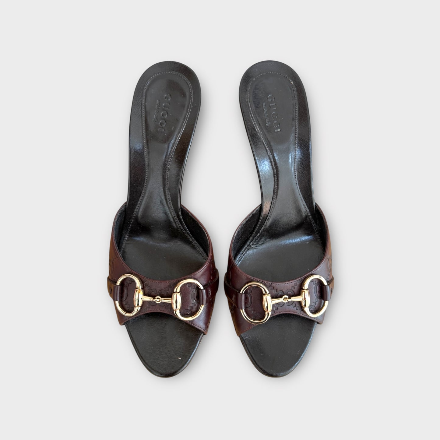 Gucci Leather Monogram Horsebit Heels - Size 38