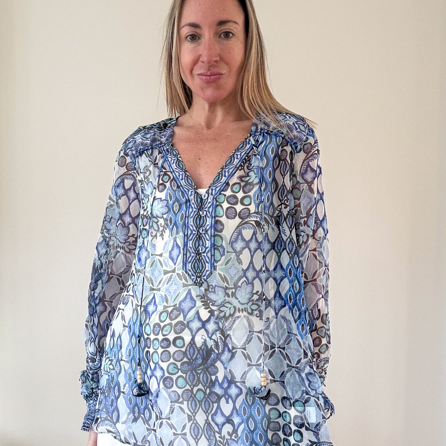 Hale Bob Silk Printed Blouse - Size L