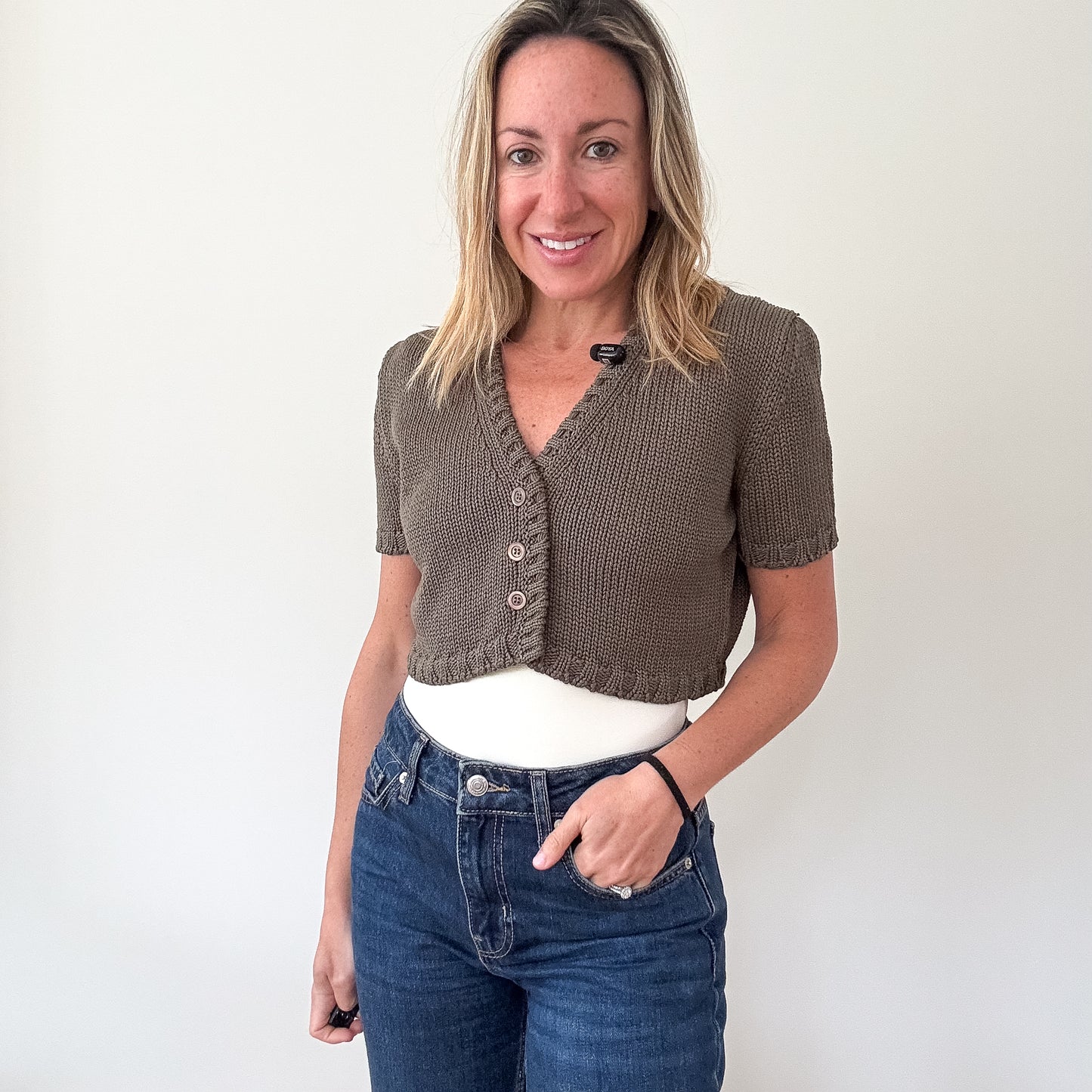 Max Mara Khaki Cropped Knit Cardigan - Size M