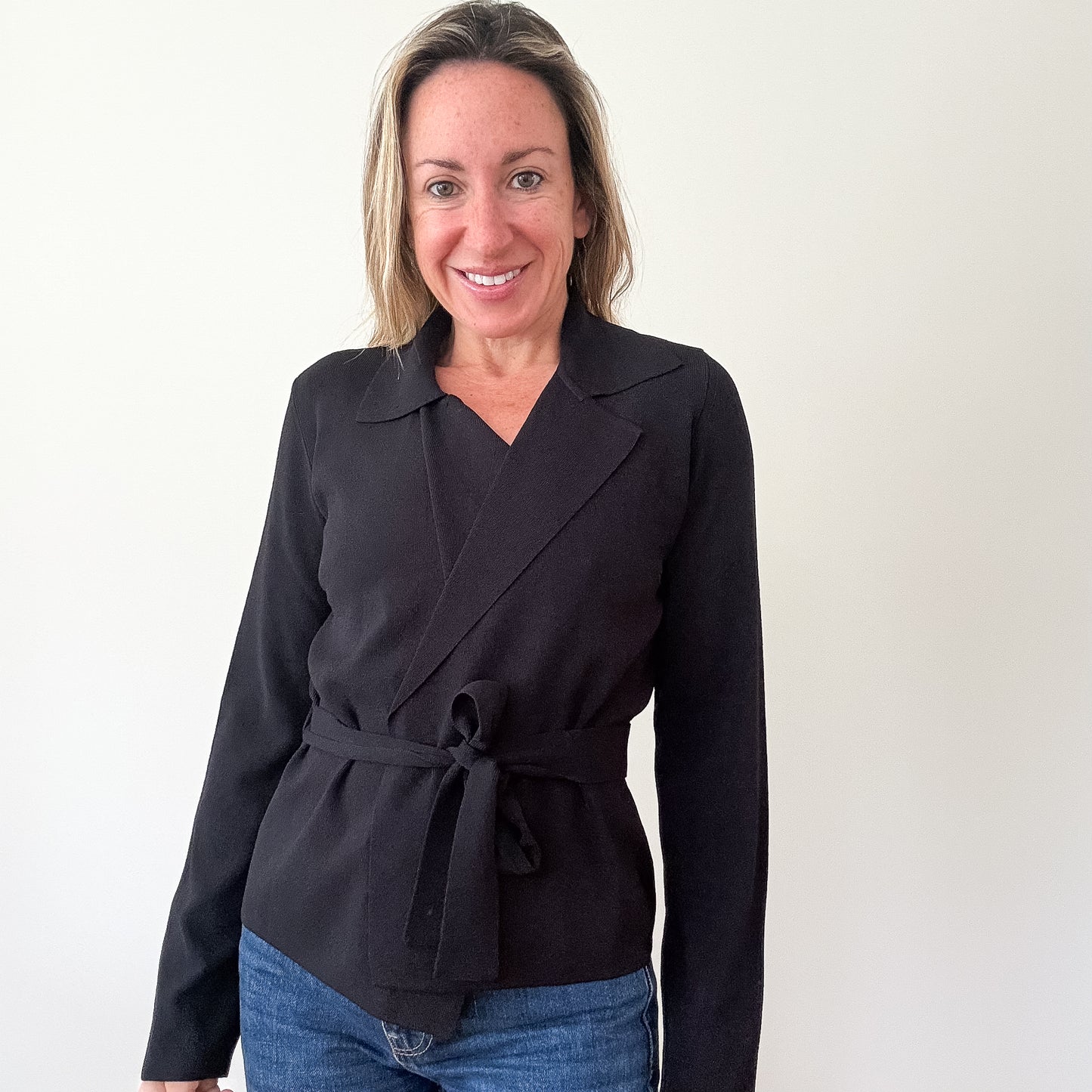 Max Mara Black Lightweight Knit Wrap Cardigan Jacket - Size M