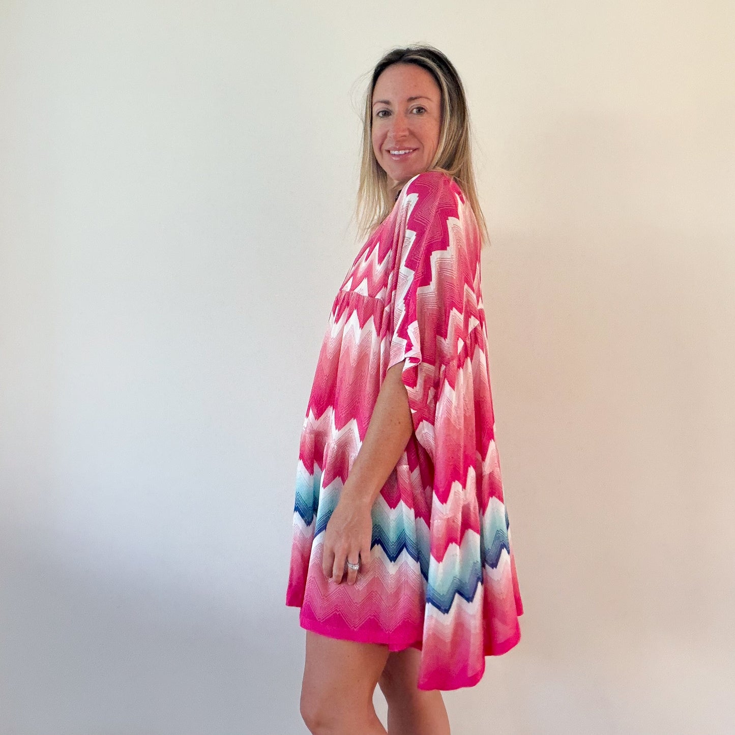 Missoni Pink Blue Zigzag Print Tunic Poncho (RRP £450) | Authentic Preloved