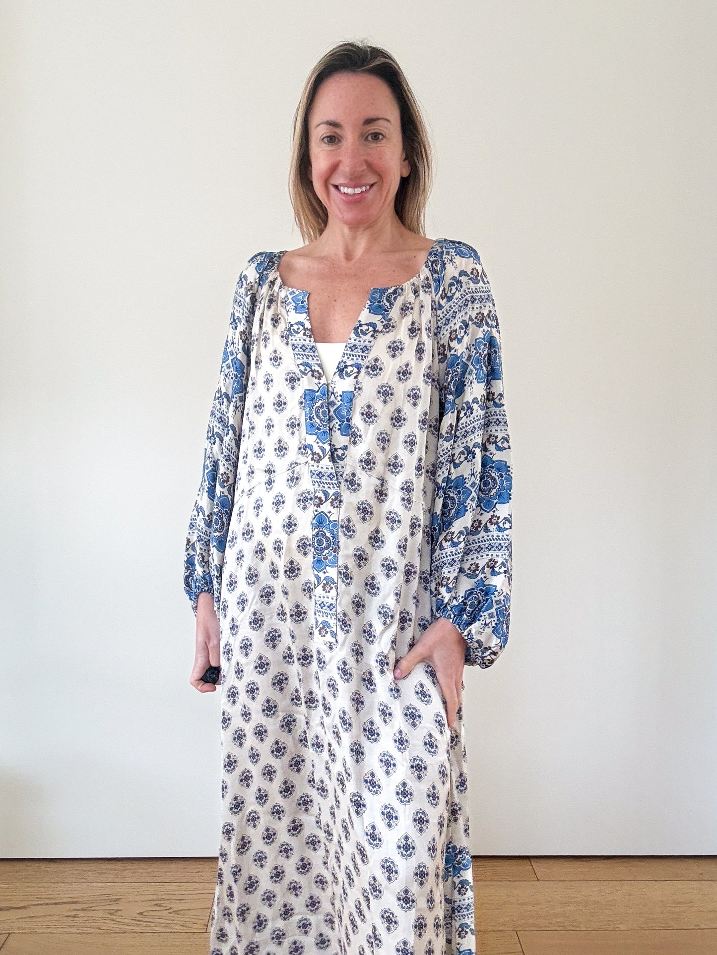 Odd Molly Blue and White Printed Maxi - Size 3