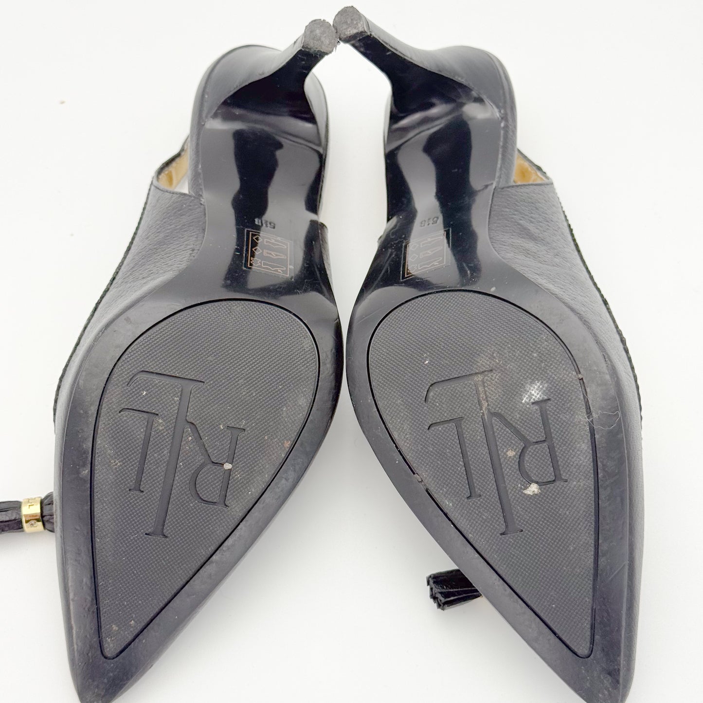 Ralph Lauren Black Leather Slingback Heels - Size 36