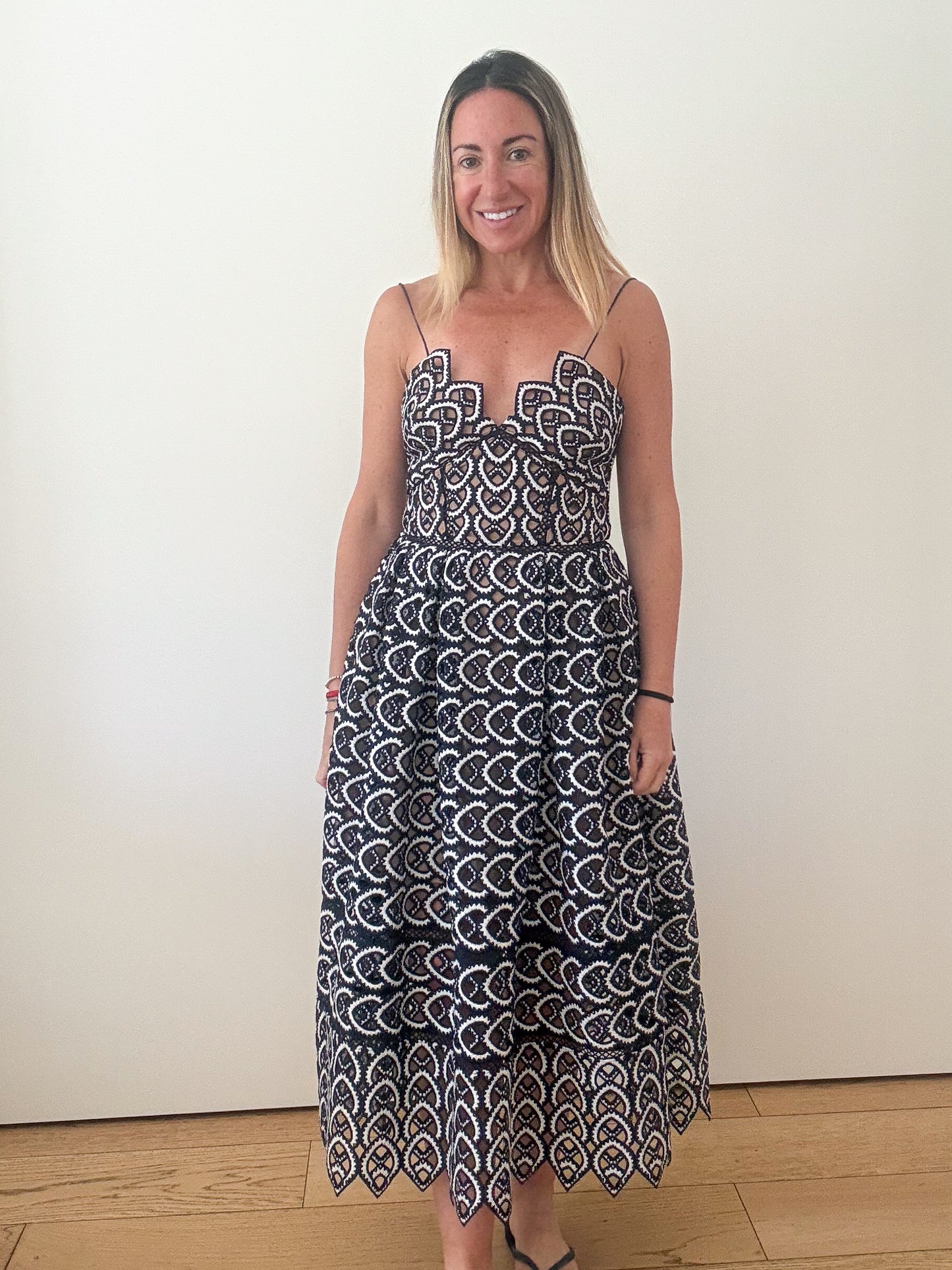 Self Portrait Navy & White Azalea Lace Dress - Size 8
