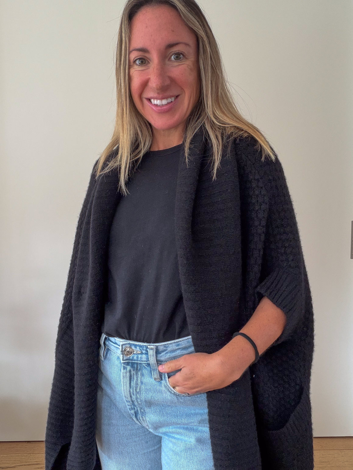 Zadig & Voltaire black cashmere wrap cardigan – side view