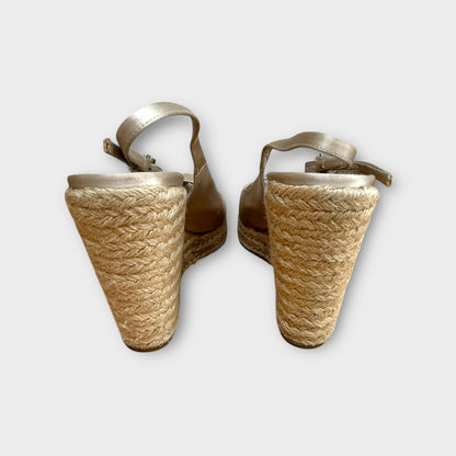 Prada Nude Satin Peep Toe Espadrille Sandal Shoe - Size 40