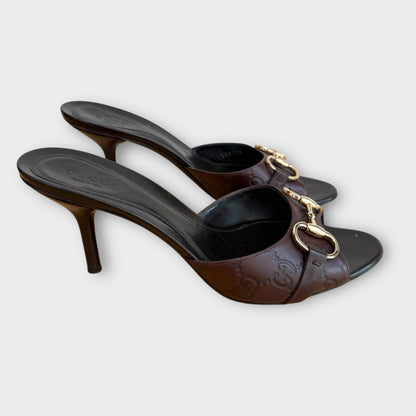 Gucci Leather Monogram Horsebit Heels - Size 38