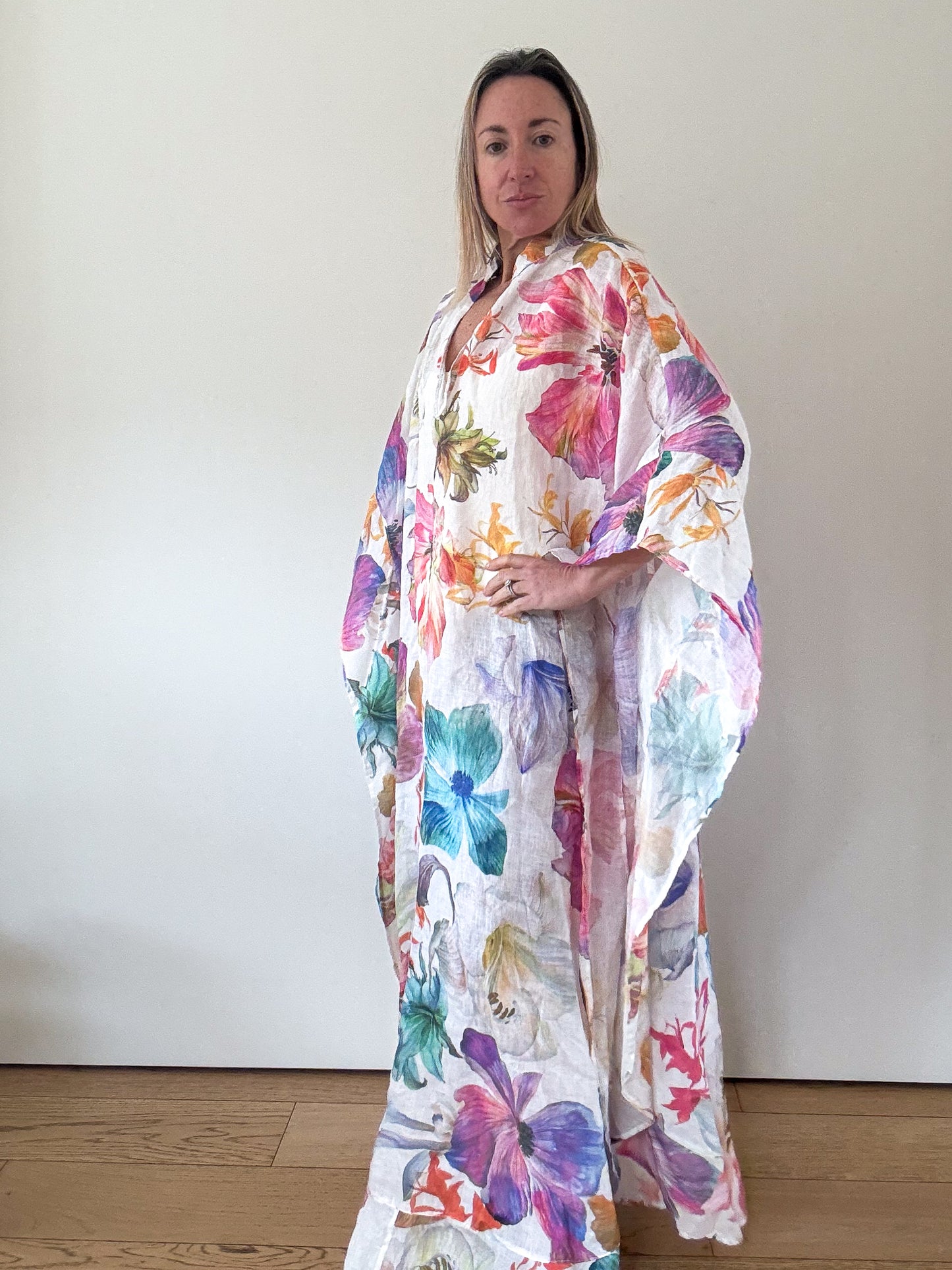 120% Lino Printed Kaftan - Size M
