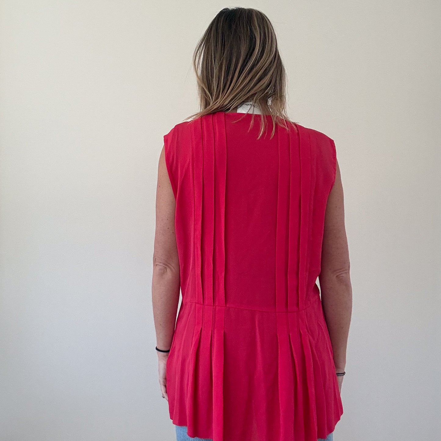 3.1 Phillip Lim Red Silk Pleated Blouse - Size 14
