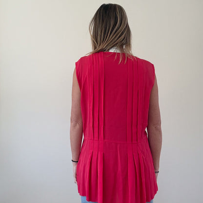 3.1 Phillip Lim Red Silk Pleated Blouse - Size 14