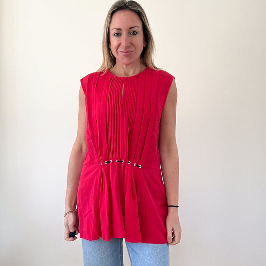 3.1 Phillip Lim Red Silk Pleated Blouse - Size 14