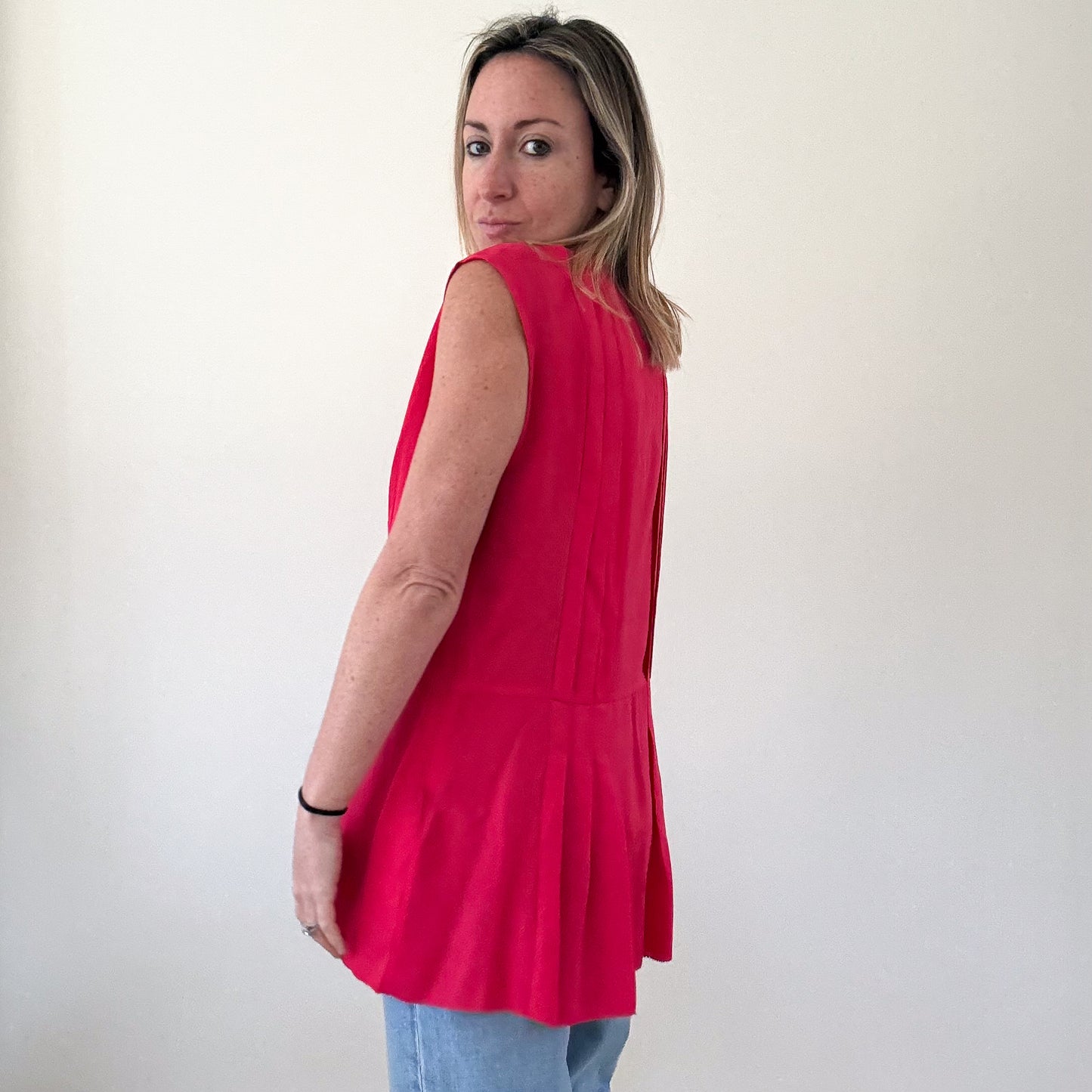 3.1 Phillip Lim Red Silk Pleated Blouse - Size 14