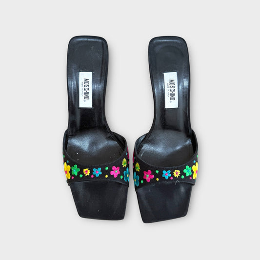 Moschino Square Toe Embroidered Sandals - Size 37