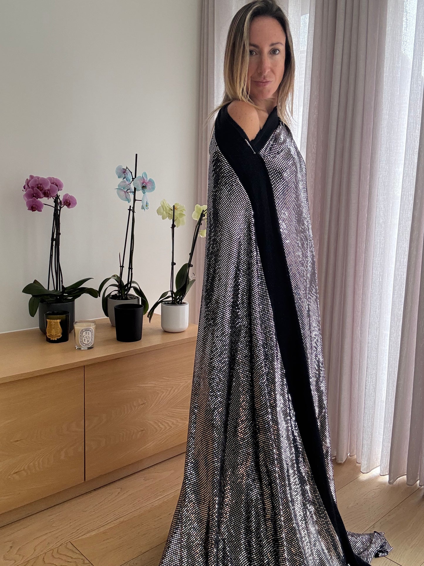 Balenciaga Silver Sequinned Evening Dress - Size 8