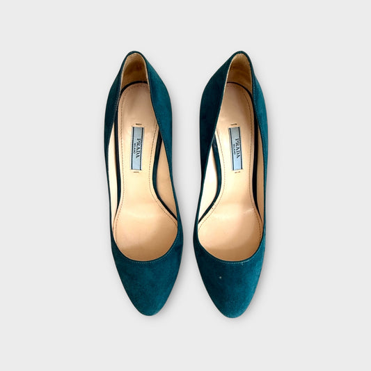 Prada Suede Petrol Pumps - Size 37.5