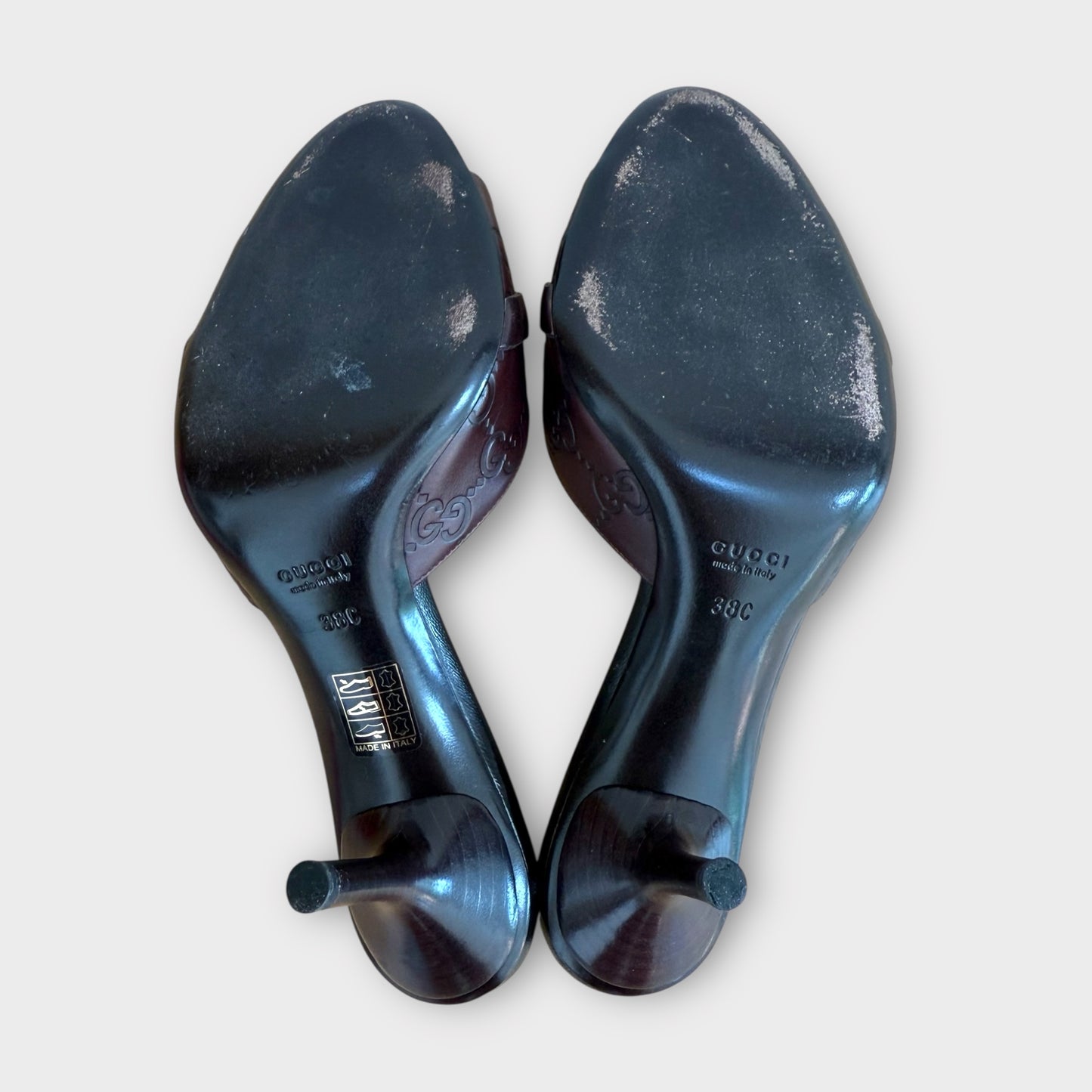 Gucci Leather Monogram Horsebit Heels - Size 38