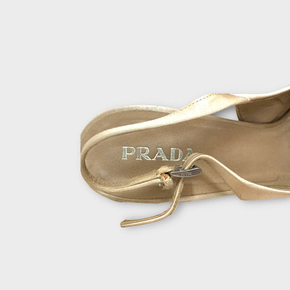 Prada Nude Satin Peep Toe Espadrille Sandal Shoe - Size 40