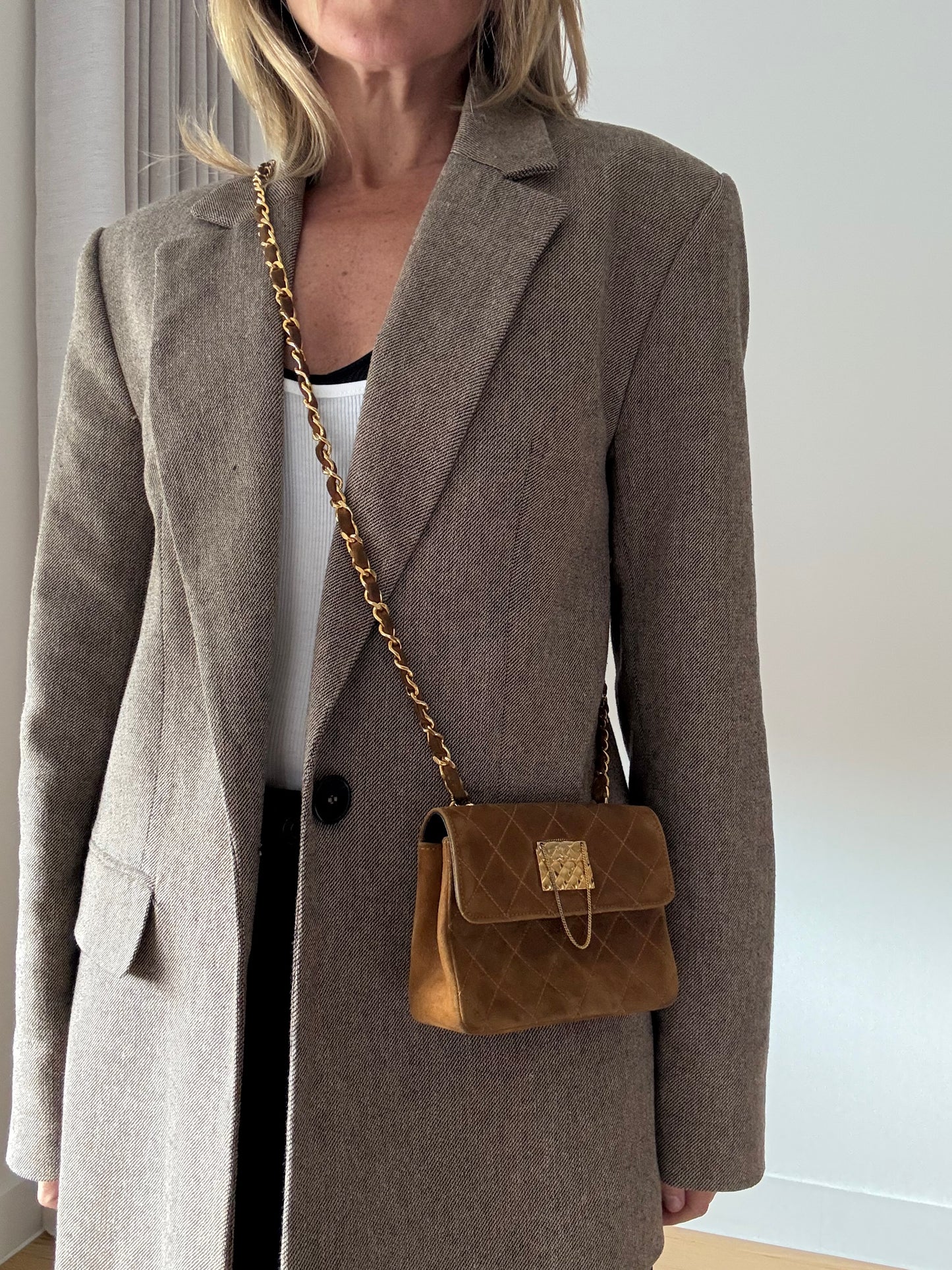 Rare Chanel Vintage Genuine Suede Chain Bag