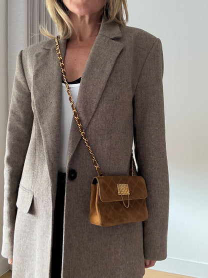 Rare Chanel Vintage Genuine Suede Chain Bag