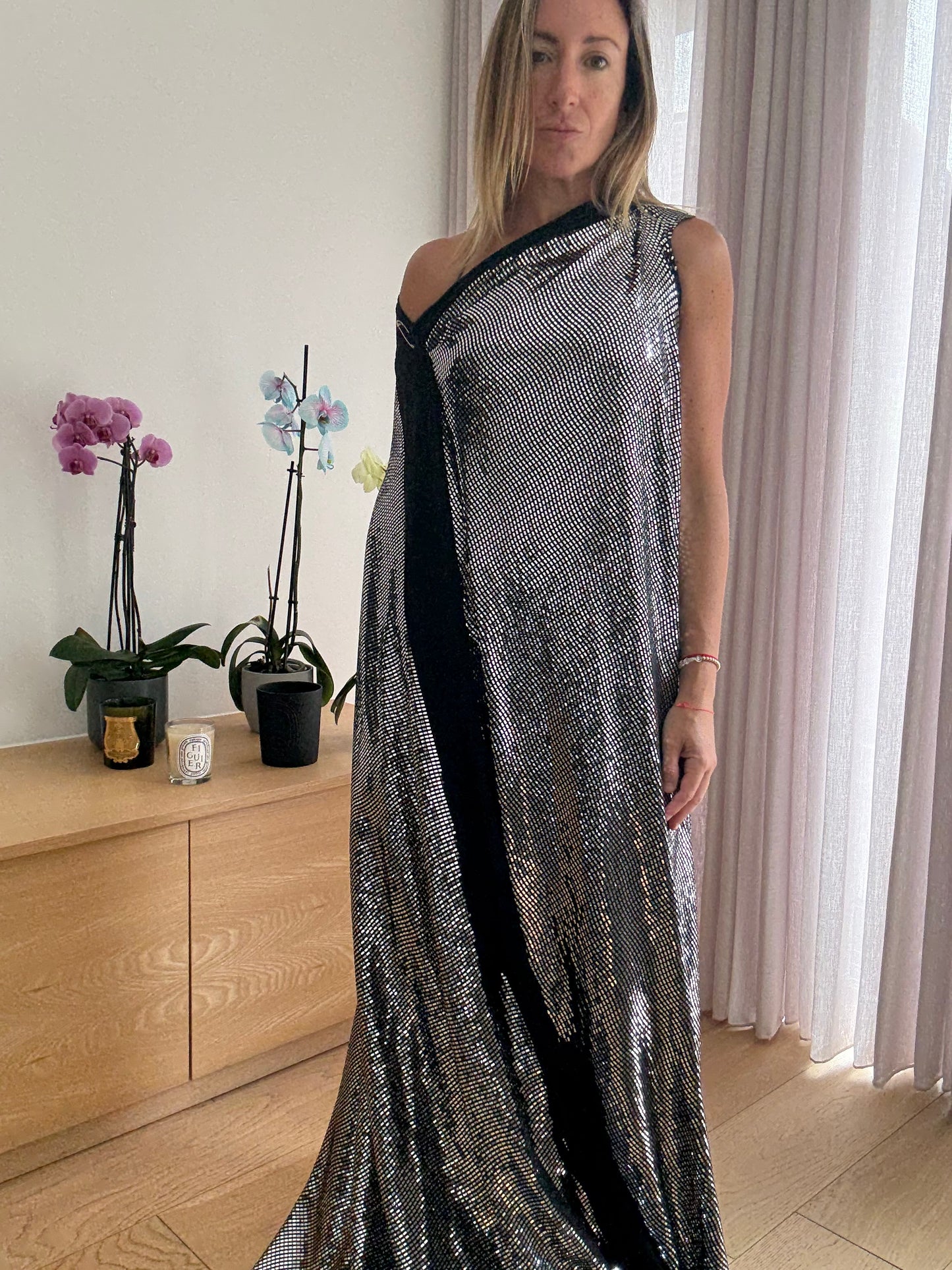 Balenciaga Silver Sequinned Evening Dress - Size 8