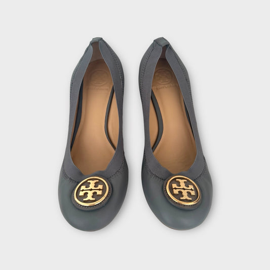 Tory Burch Sally Grey Blue Wedge - Size 7