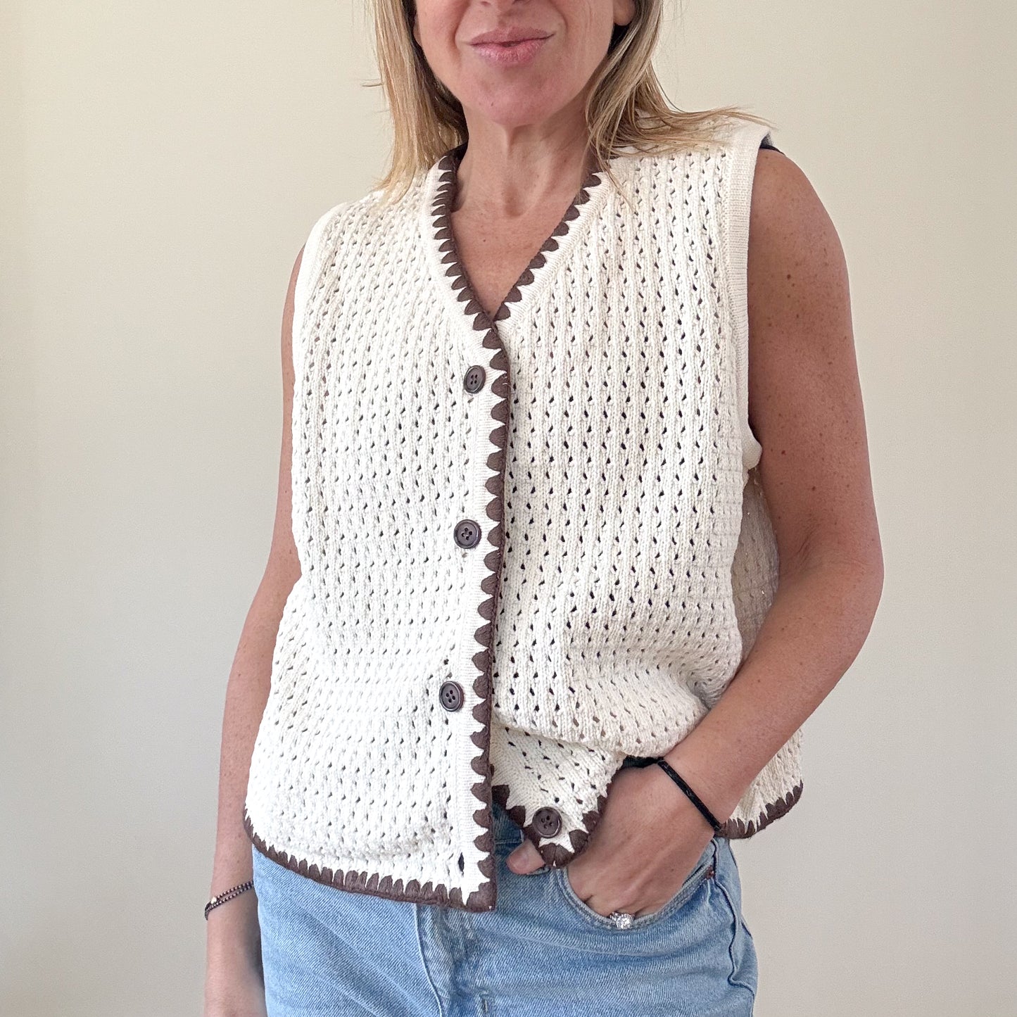 ALIGNE Camilla Crochet Buttoned Top - Size 14