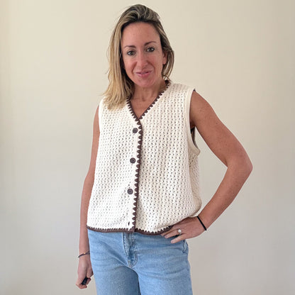 ALIGNE Camilla Crochet Buttoned Top - Size 14