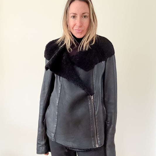 All Saints Leather Biker Jacket - Size 14
