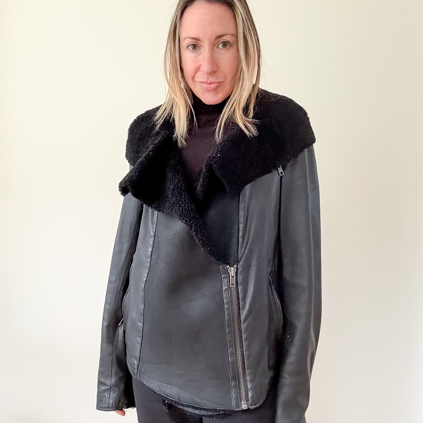 All Saints Leather Biker Jacket - Size 14