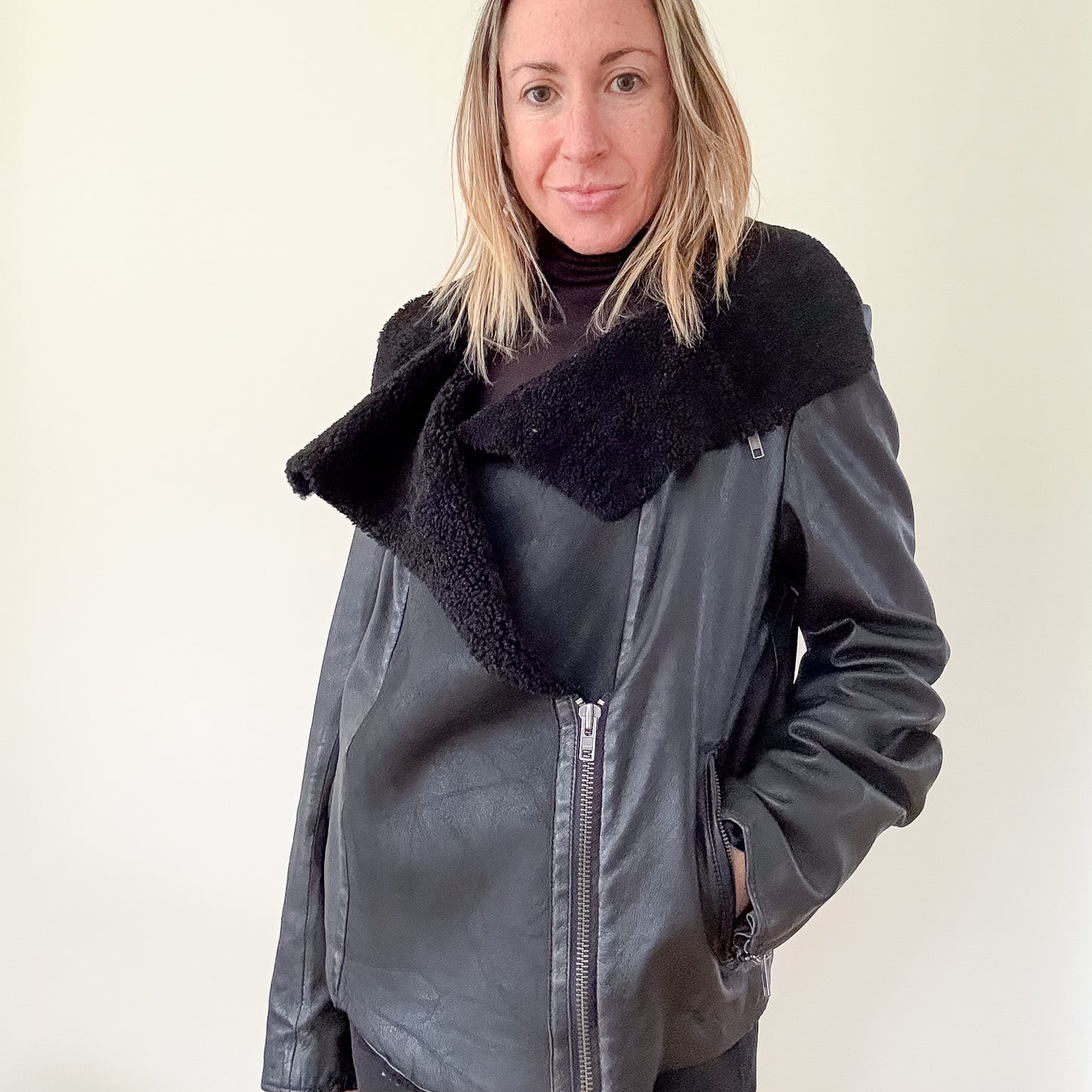 All Saints Leather Biker Jacket - Size 14