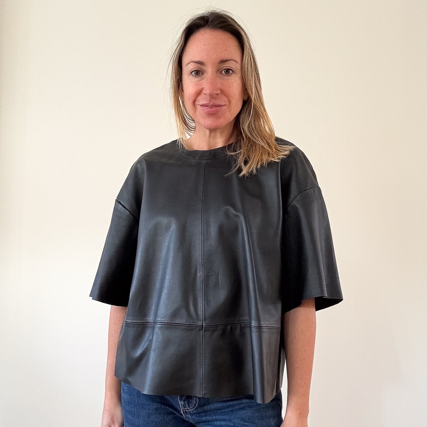 All Saints Renai Boxy Leather Top - Size 6