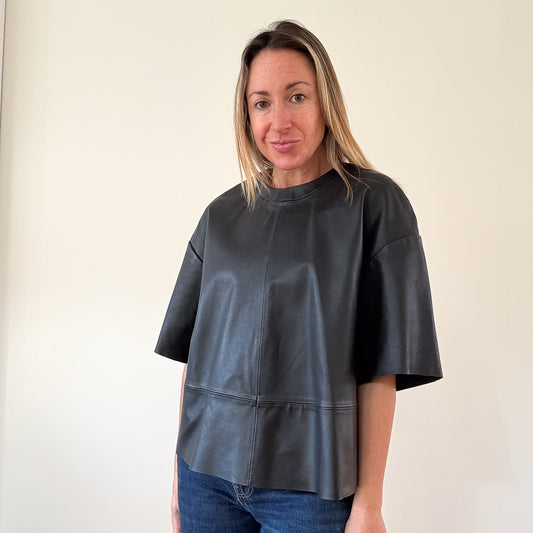 All Saints Renai Boxy Leather Top - Size 6