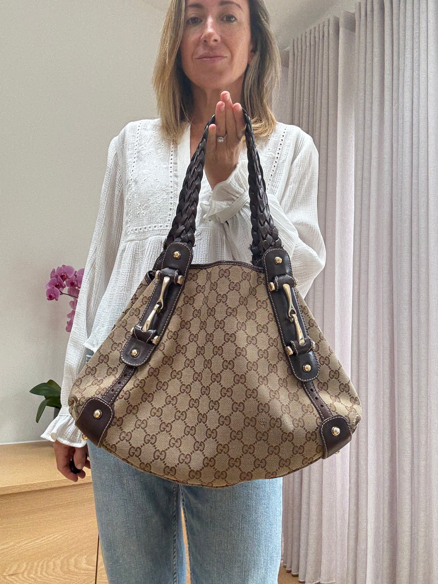 Gucci Hobo Horsebit Shoulder Bag in GG Supreme Canvas