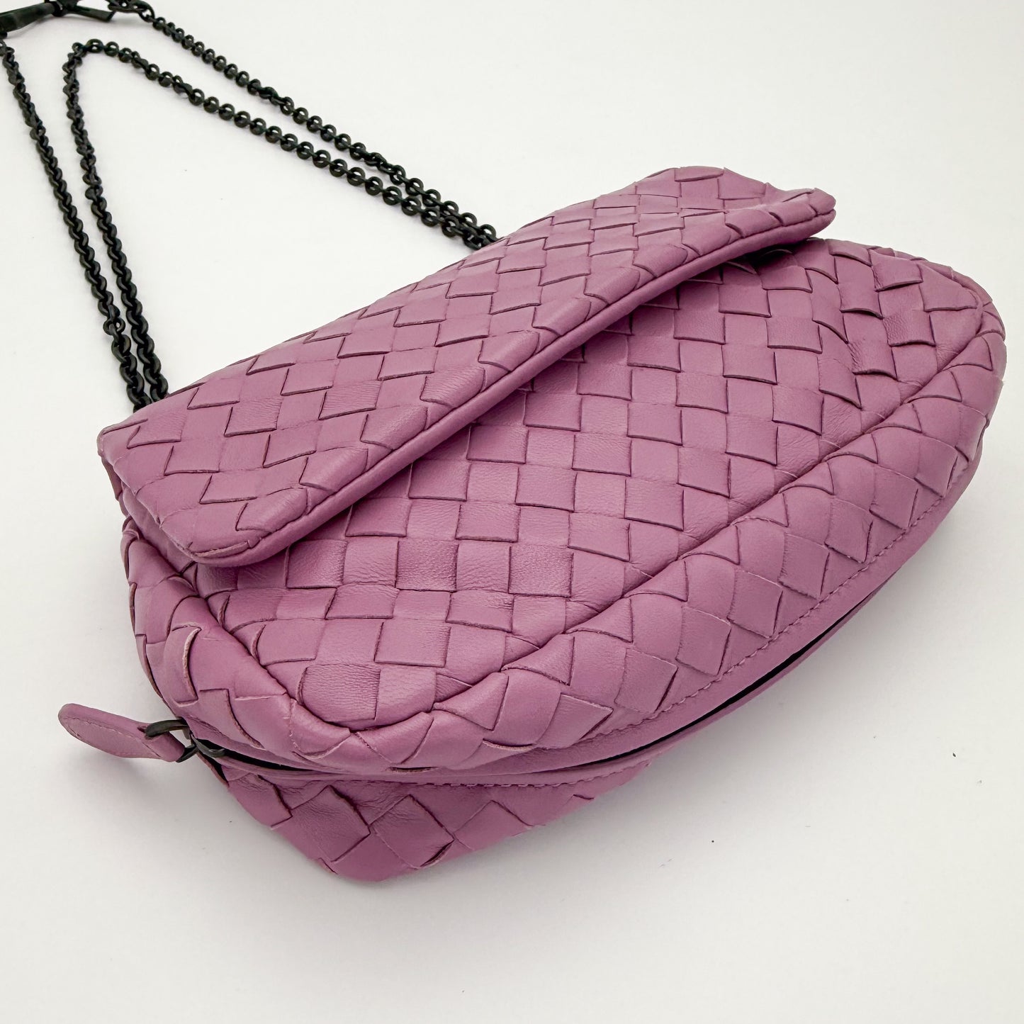 Bottega Veneta Mini Intrecciato Pink Nappa Chain Crossbody Bag