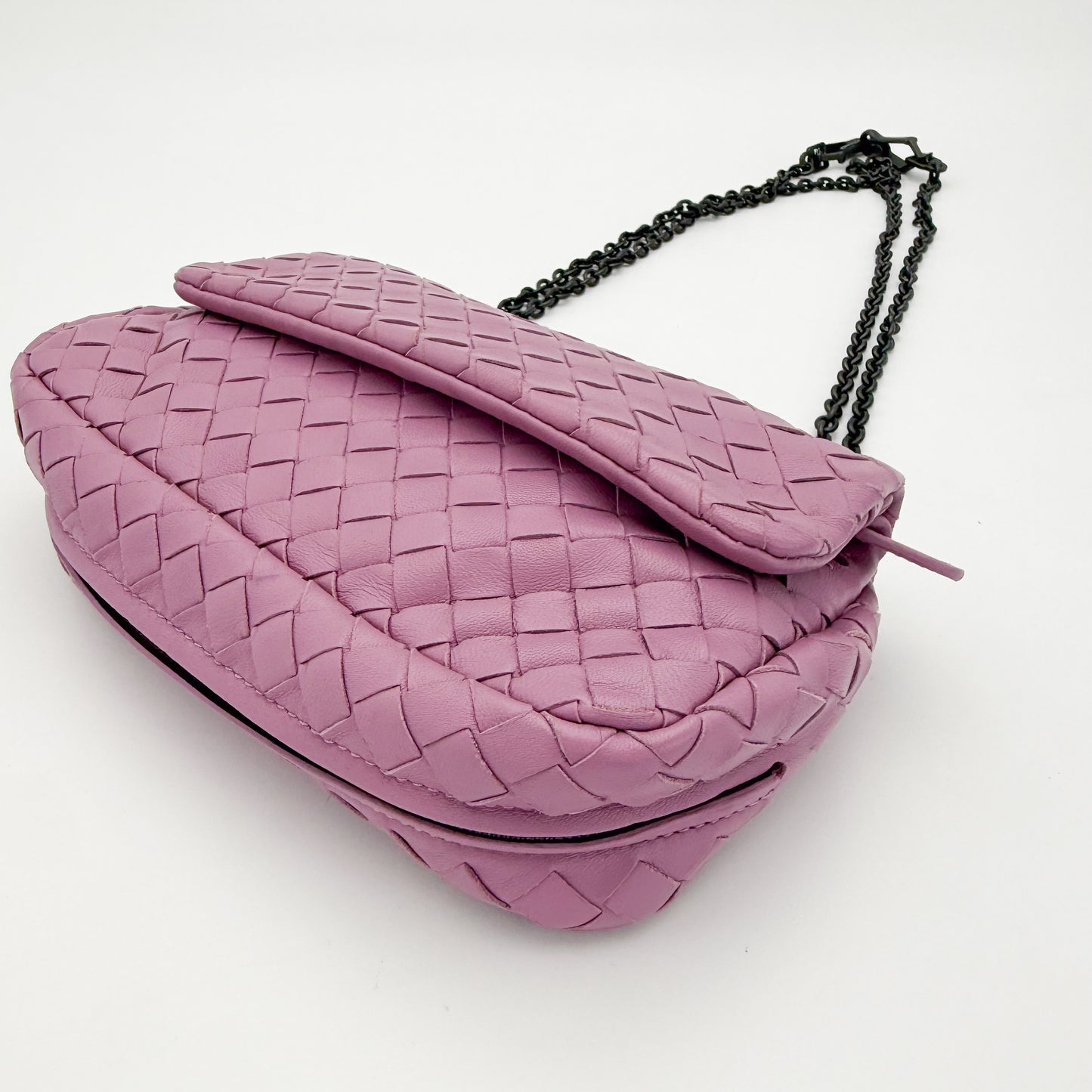 Bottega Veneta Mini Intrecciato Pink Nappa Chain Crossbody Bag
