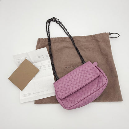 Bottega Veneta Mini Intrecciato Pink Nappa Chain Crossbody Bag
