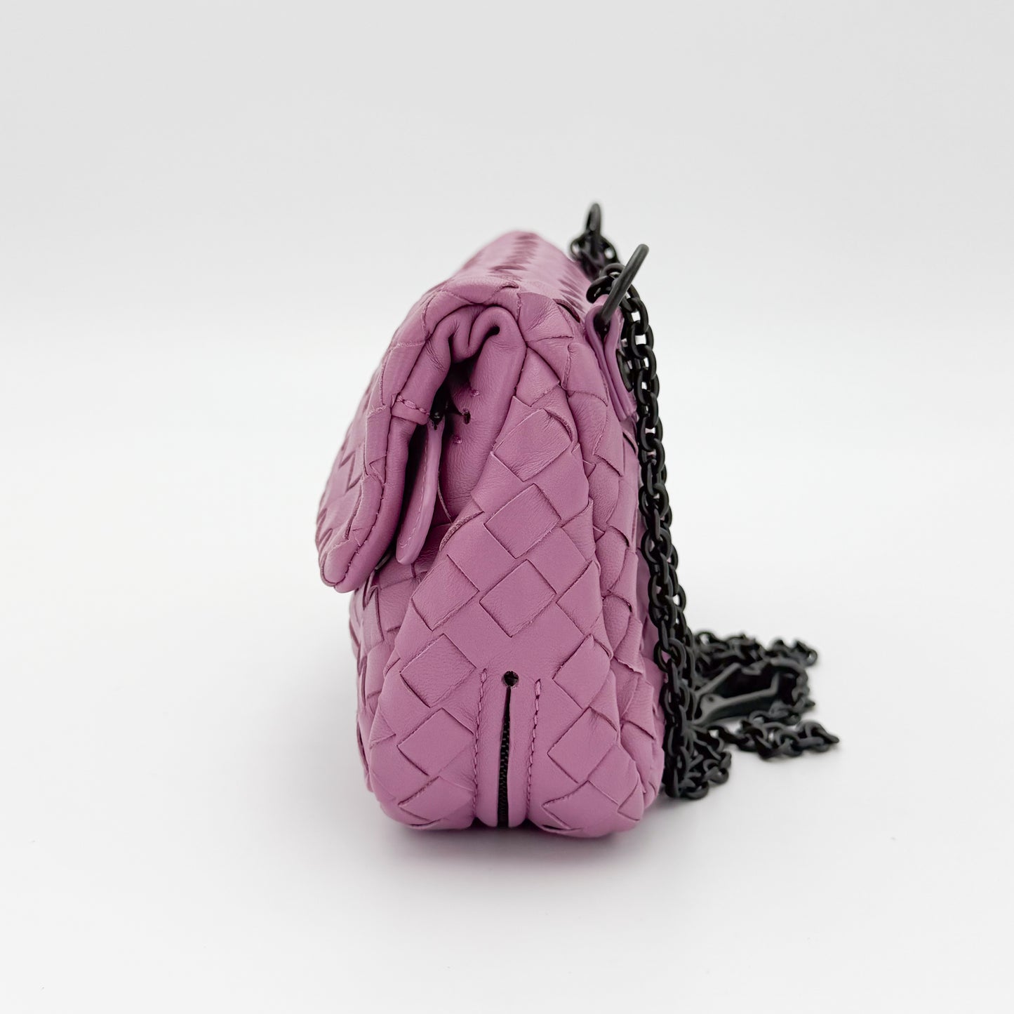 Bottega Veneta Mini Intrecciato Pink Nappa Chain Crossbody Bag