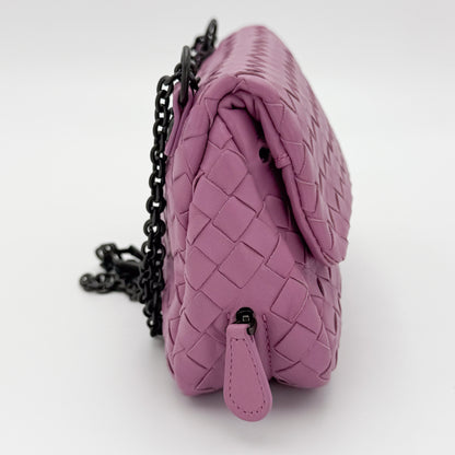 Bottega Veneta Mini Intrecciato Pink Nappa Chain Crossbody Bag