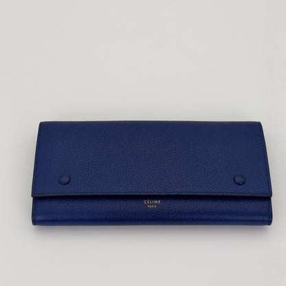 Céline Cobalt Blue Large Flap Wallet – front view, flap closed