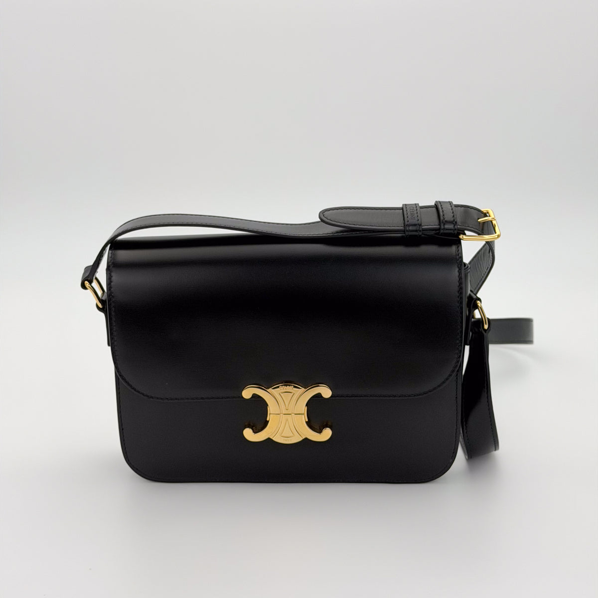 Celine Black Shiny Calfskin Classique Triomphe Bag (RRP £2,950) | Authentic Preloved