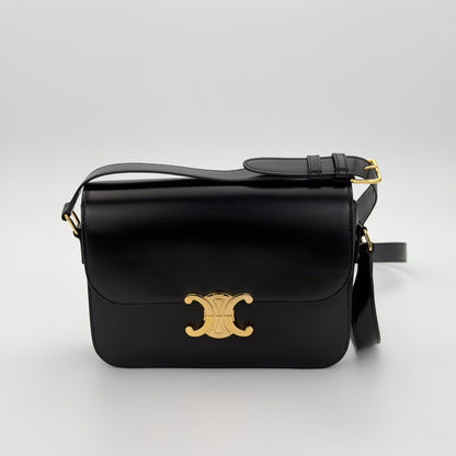 Celine Black Shiny Calfskin Classique Triomphe Bag (RRP £2,950) | Authentic Preloved
