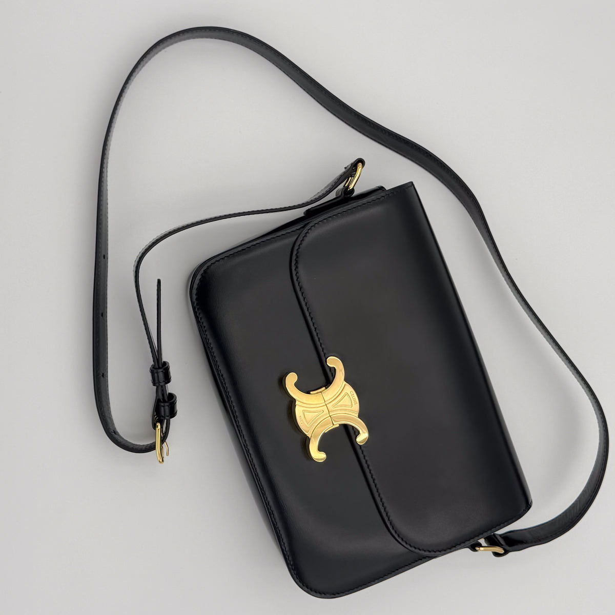 Celine Black Shiny Calfskin Classique Triomphe Bag (RRP £2,950) | Authentic Preloved