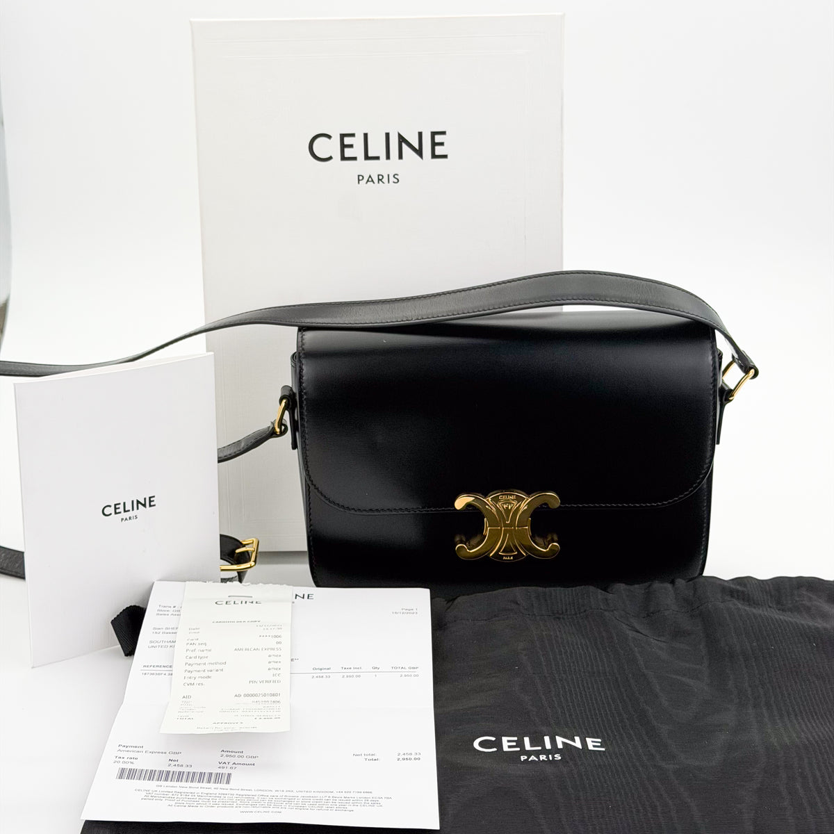 Celine Black Shiny Calfskin Classique Triomphe Bag (RRP £2,950) | Authentic Preloved