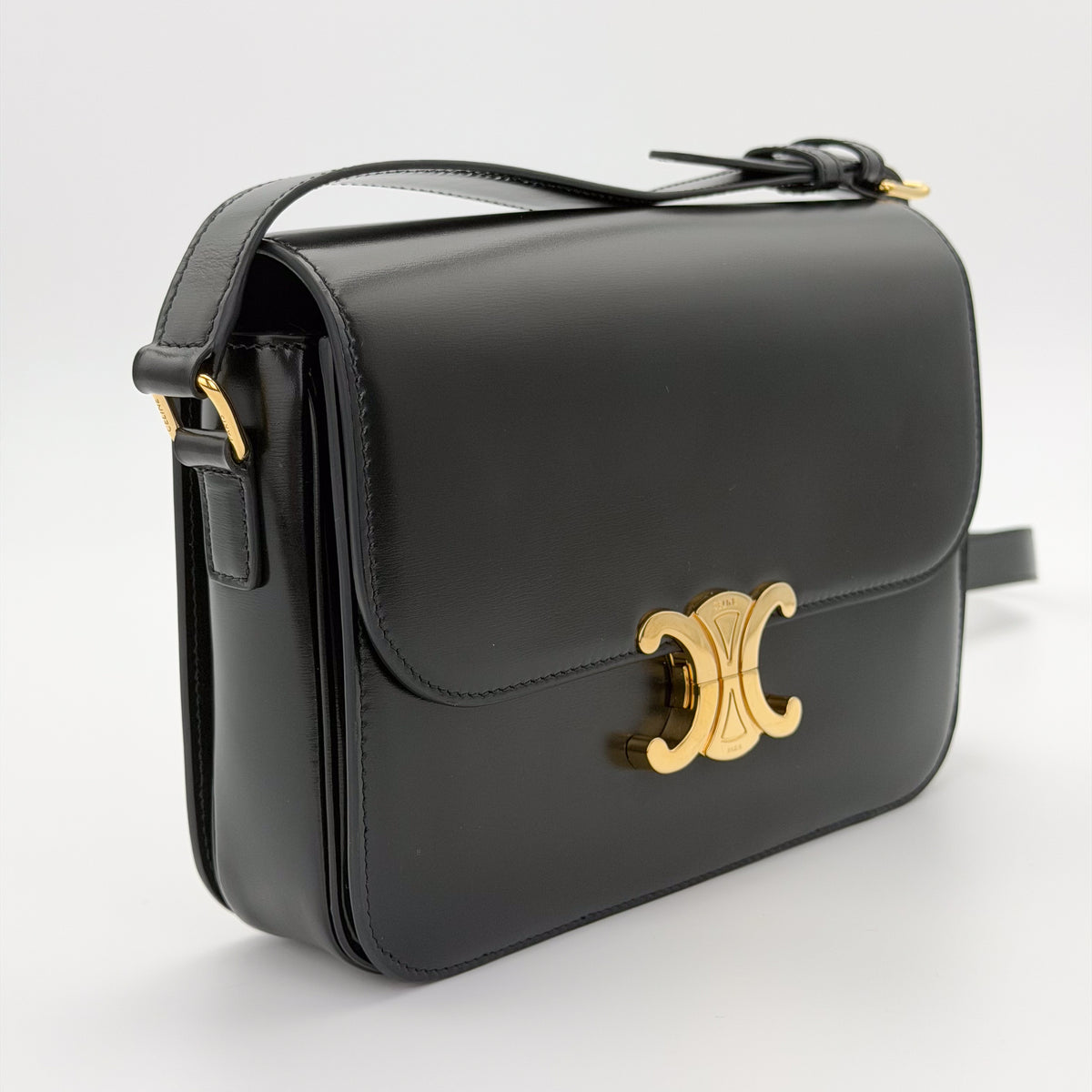 Celine Black Shiny Calfskin Classique Triomphe Bag (RRP £2,950) | Authentic Preloved