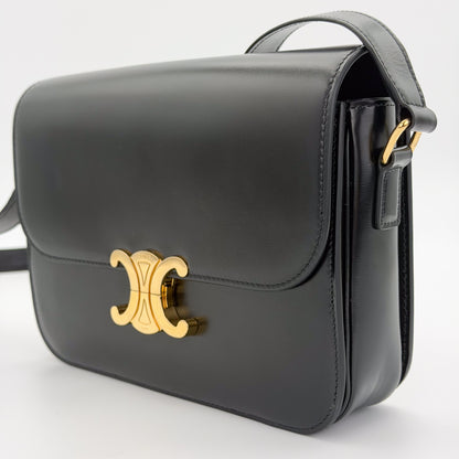 Celine Black Shiny Calfskin Classique Triomphe Bag (RRP £2,950) | Authentic Preloved