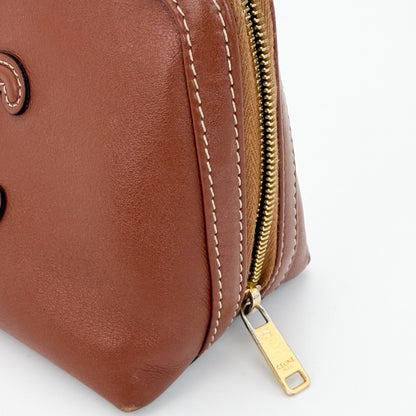 Second hand Celine Cuir Triomphe tan leather clutch on chain base and zip view