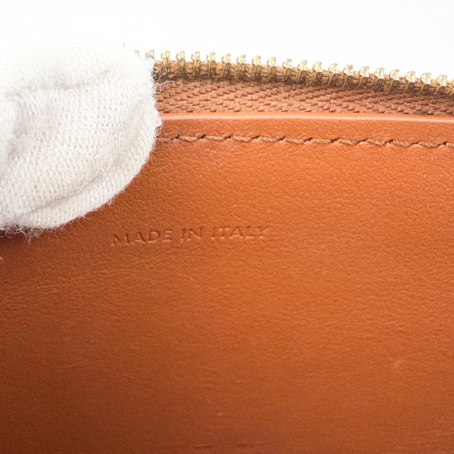 Preloved Celine clutch on chain tan leather interior Made in Italy stamp detail